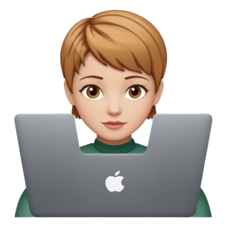macbook pro white woman pixie haircut light brown hair hazel eyes sticker