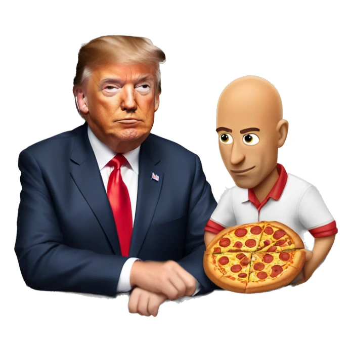 jeff bezos eating pizza in mcdonalds getting watched by donald trump sticker