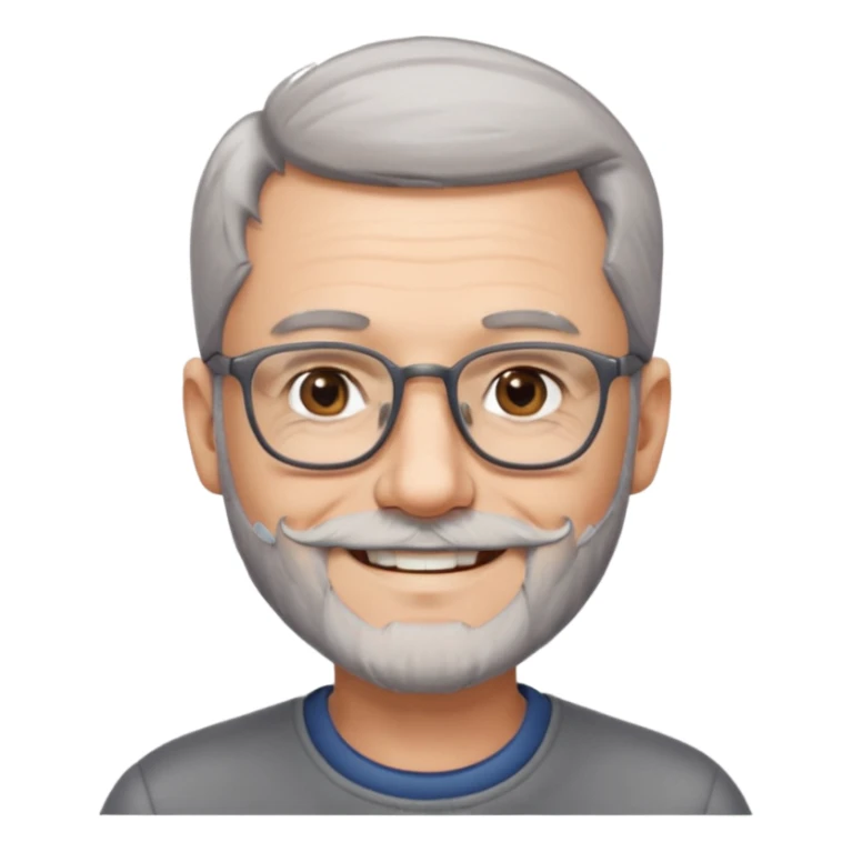 54 year old man, short shaved grey hair, full beard, glasses sticker