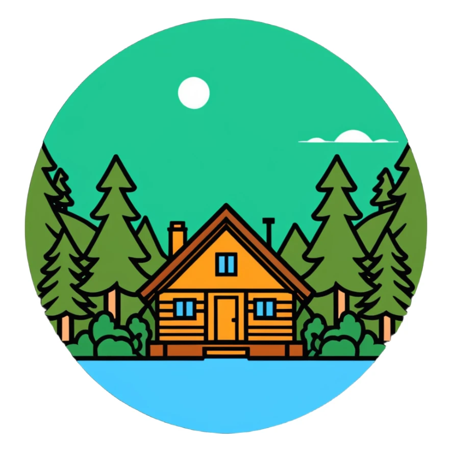 Bon Iver logo with forest and cabin aesthetic sticker