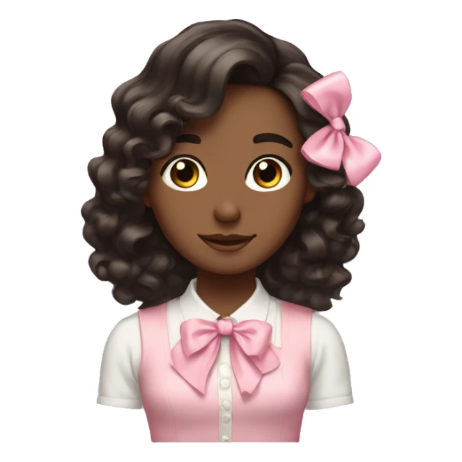 Tall Dark brown wavy hair with soft pink bow sticker