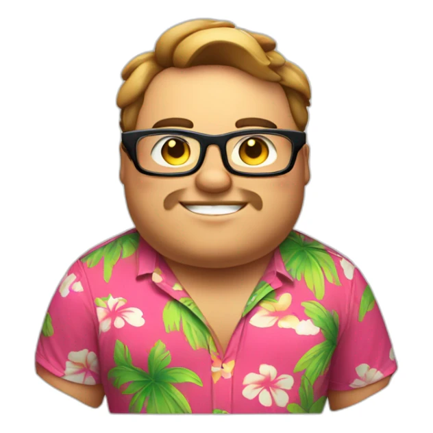 fat guy wearing a hawaii shirt with rectangular glasses playing video games sticker