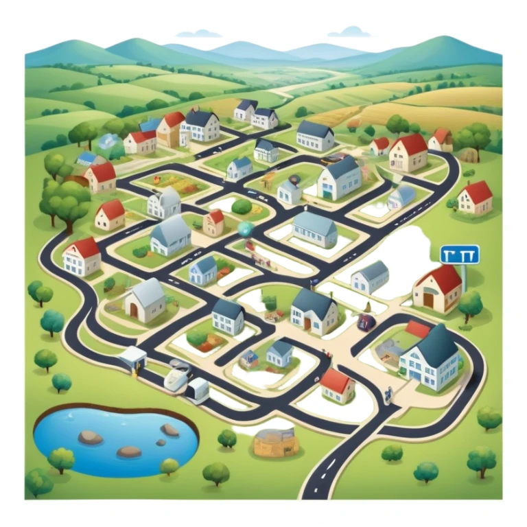 journey on a game board about Type 1 diabetes and aging with pretty footpaths in a countryside (hospital, places to live, advocacy, physical changes, to share knowledge and ways of coping, energetic with text: T1D to 100 and subtext Aging with Type 1 diabetes, easy for seniors to see and understand sticker