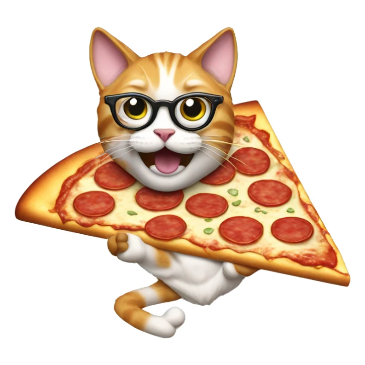 crazy cat eating pizza on surf board with glasses on sticker