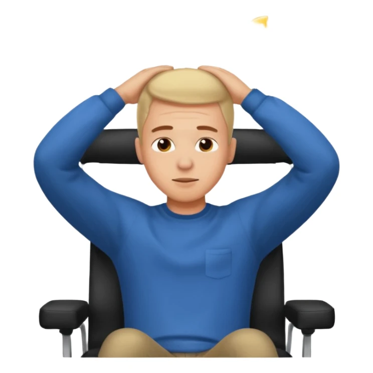 Regular emoji with guy with hands on back of head leaning back in chair watching YouTube  sticker
