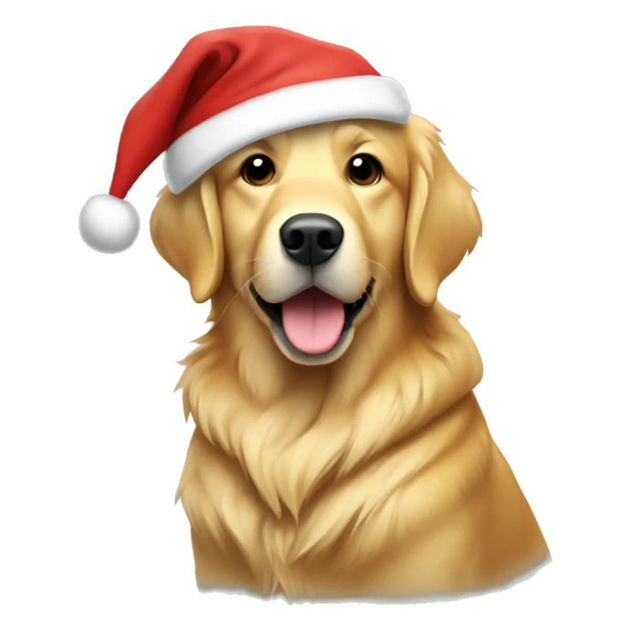 Golden retriever with a hoodie and Santa hat sticker