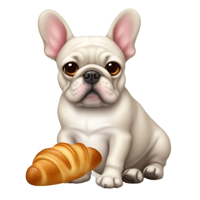 Bouledogue français avec des cœurs dans les yeux tenant un croissant  sticker