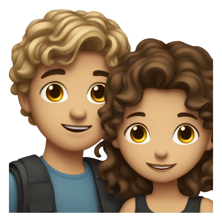 Brunette girl with wavy hair hugging brunette boy lovingly couple sticker