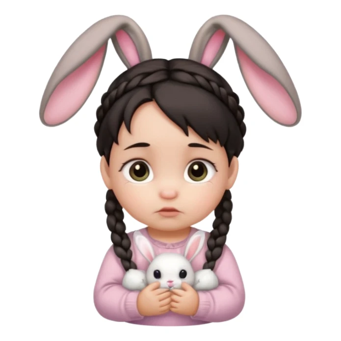 bunny ear accessory wearing baby braided dark hair sad  sticker