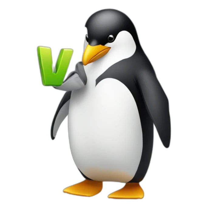 penguin with W letter in his hand the W letter has to be yellow sticker