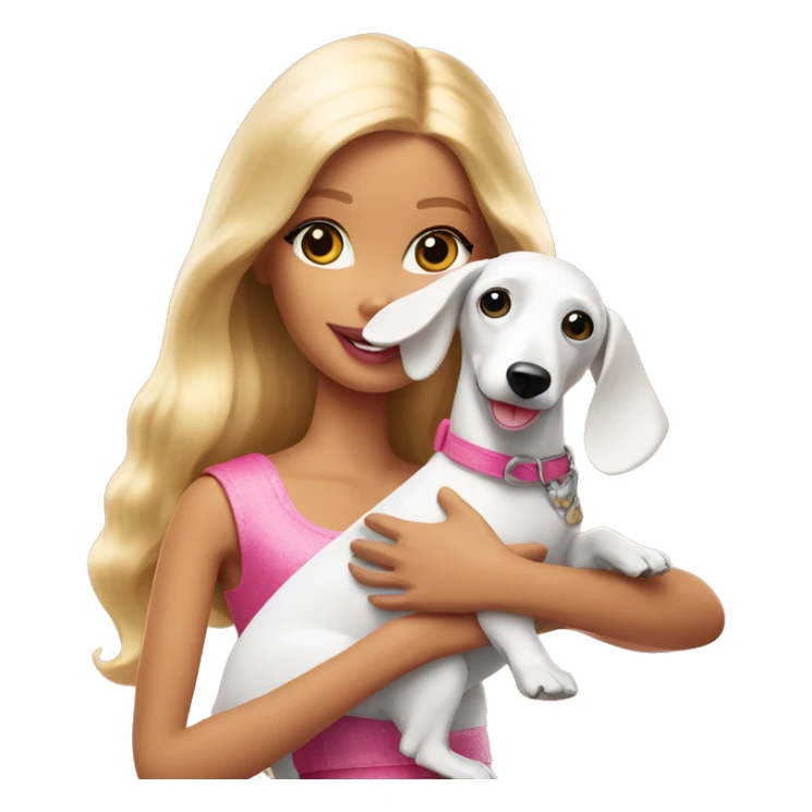 Barbie hugging white Dachshund close up sticker