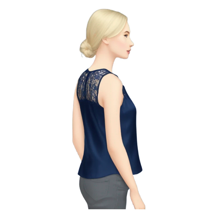 Realistic isolated side view of a navy blue lace silk camisole blouse. sticker