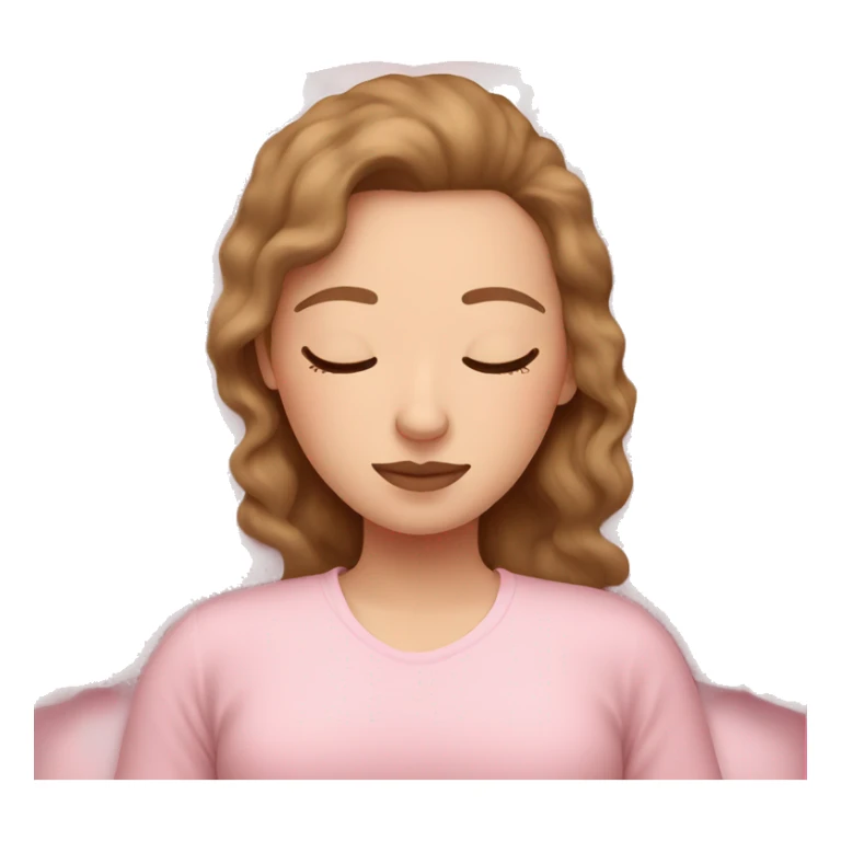 White girl with brown air sleeping in a pastel pink bed sticker