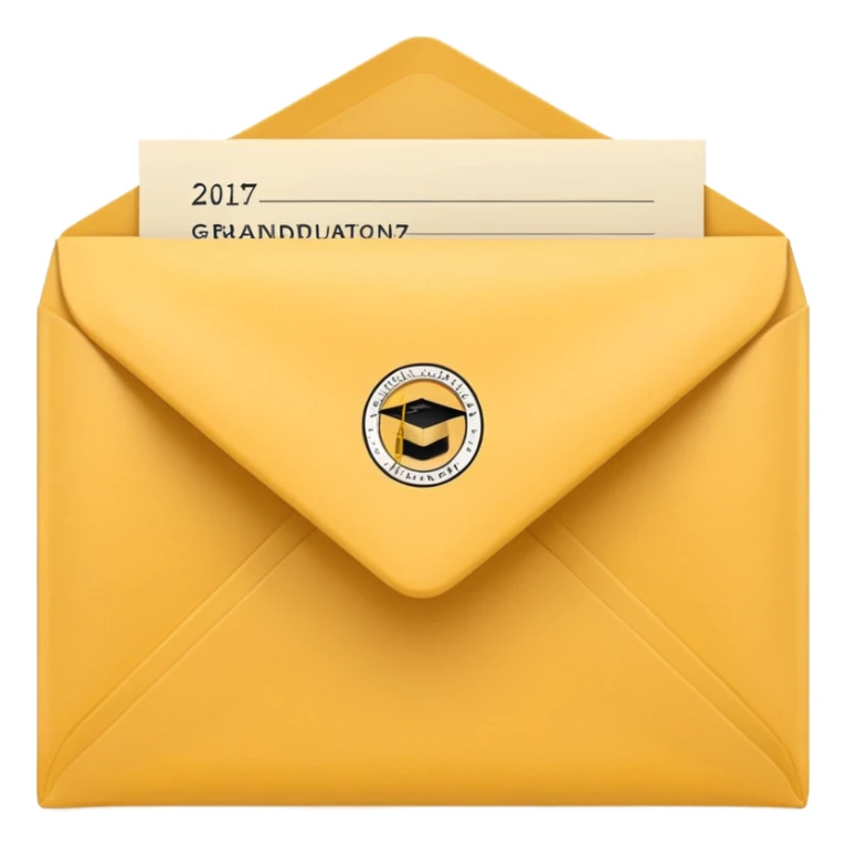 A simple emoji-style icon of a yellow manila envelope, flat and minimal, with clean edges, subtle paper texture, and a small graduation 2017 logo on the front, conveying academic completion and archived records. sticker