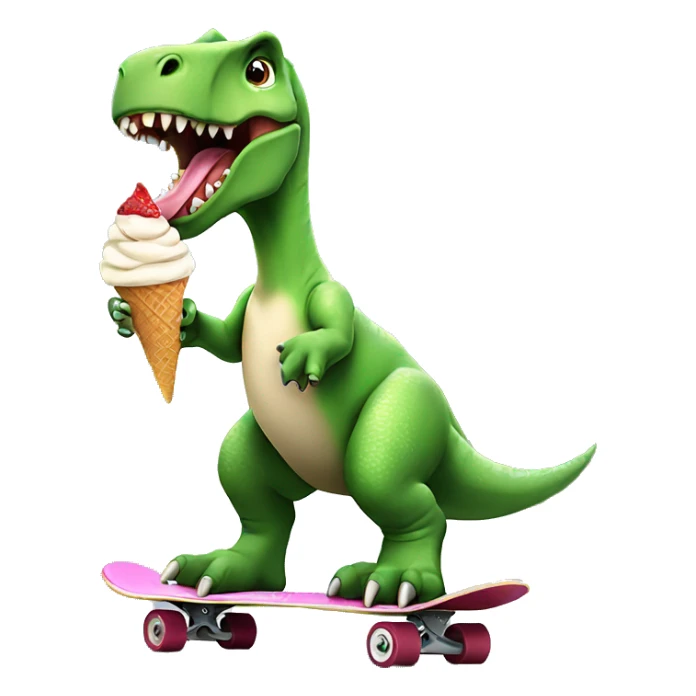 dinosaur eating ice cream on skateboard sticker
