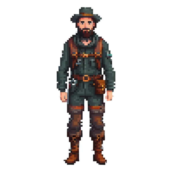 bearded man explorer with full body and detailed face, standing in fog sticker