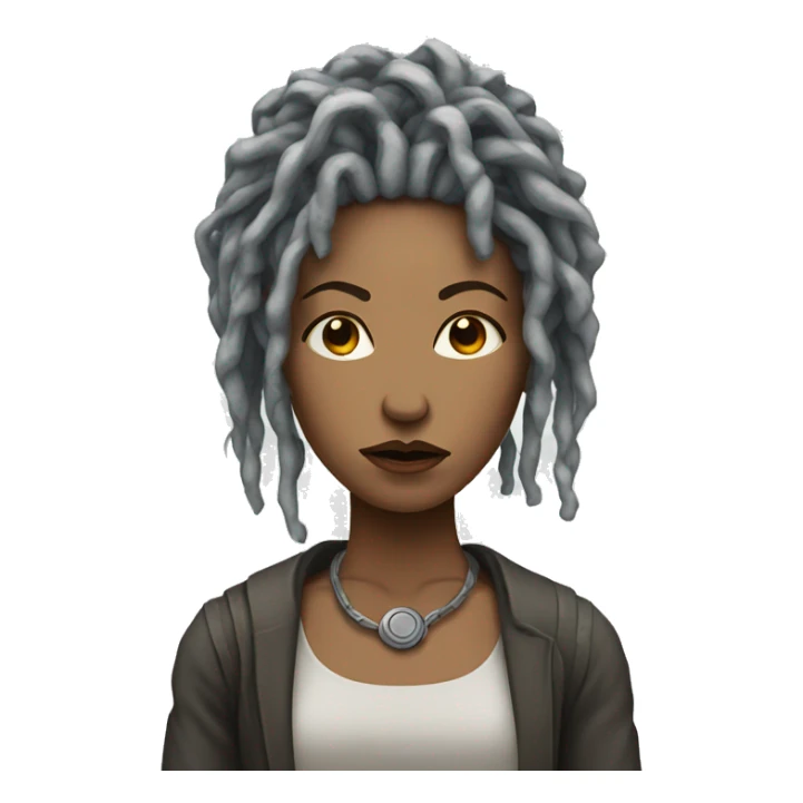 Cyborg lady with locs frowning sticker