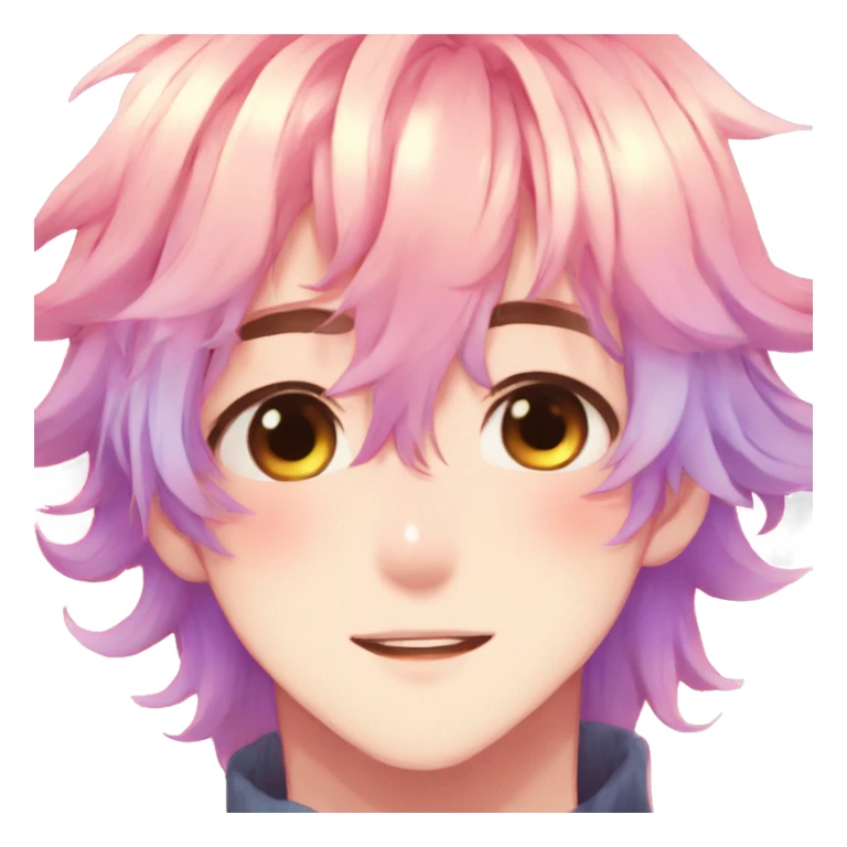 Gorgeous romantic anime style shojo man with blushing face aesthetic and pretty colorful shiny gradient pastel hair trending style sticker