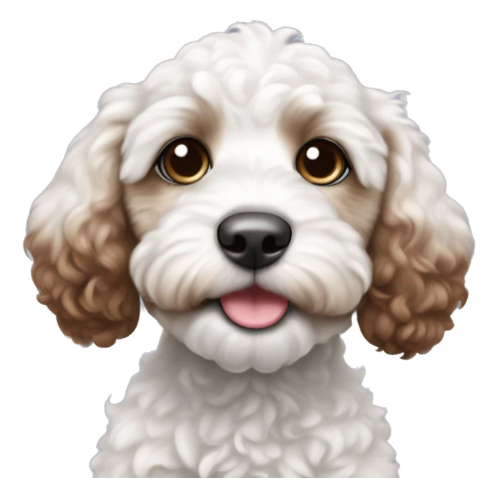 white and brown cockapoo puppy with pink nose, blue eyes,  sticker