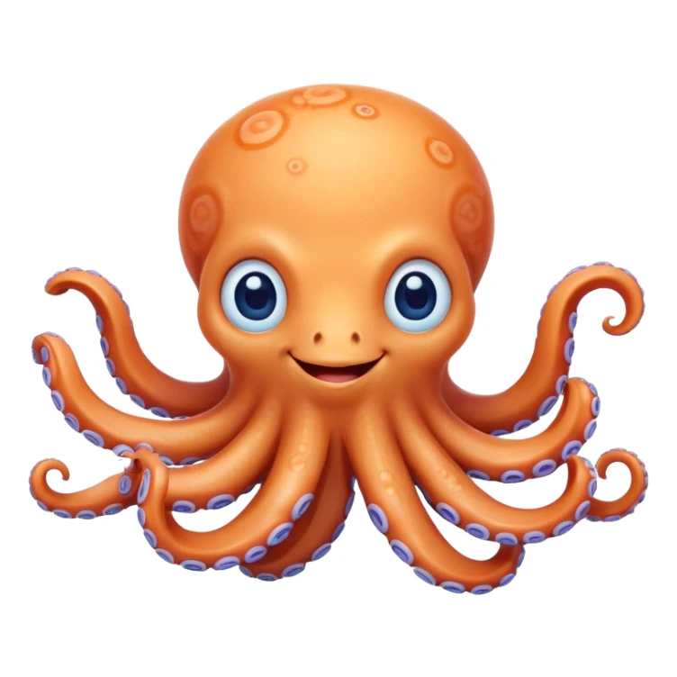 Cinematic Cute smiling Octopus Portrait Emoji, Head tilted playfully and inquisitively, featuring a rounded, light orange body embellished with playful blue rings, eight adorably curling arms, and big, twinkling eyes full of wonder, Simplified yet irresistibly adorable features, highly detailed, glowing with a warm, inviting underwater glow, high shine, affectionate and lively, stylized with a touch of whimsical cartoon charm, soft glowing outline, capturing the essence of a mischievous yet loving octopus that seems as if it could bob out of the screen into your arms! sticker