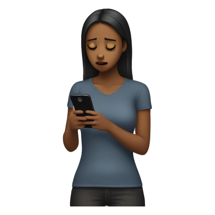 girl looking at phone with despair sticker