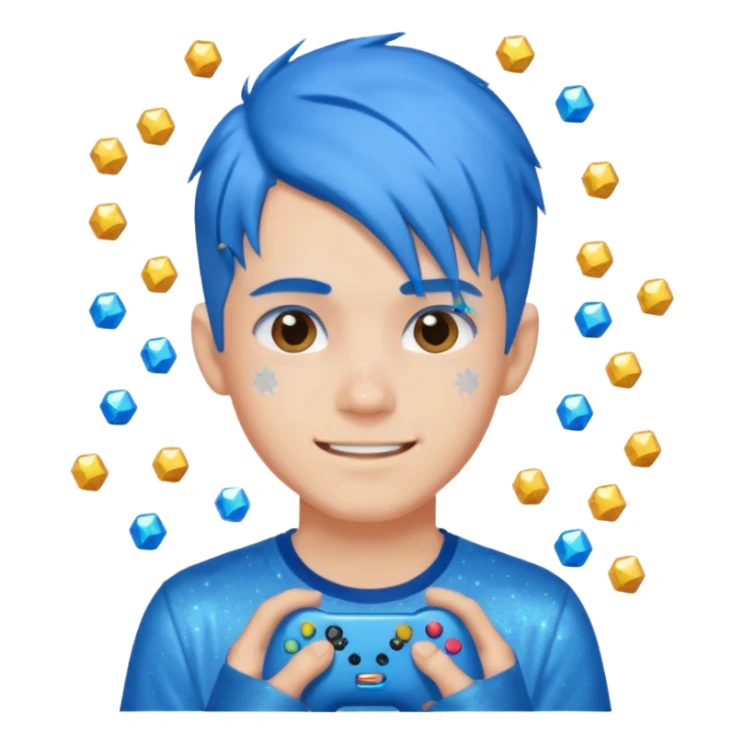 glitter blue gamer boy happy blue hair sticker