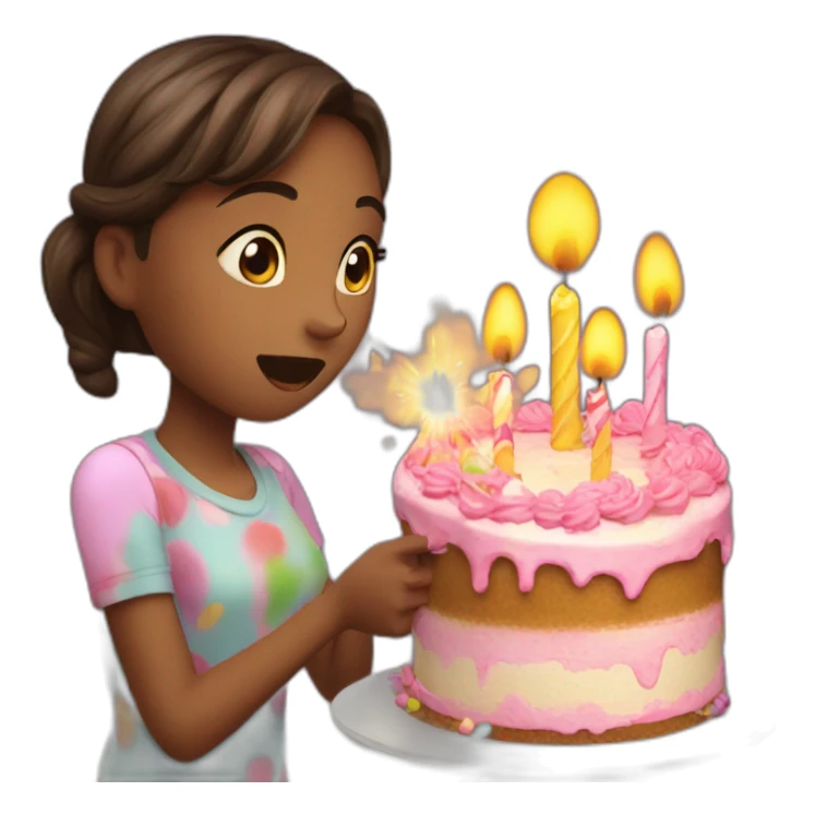 Girl blowing happy birthday cake sticker