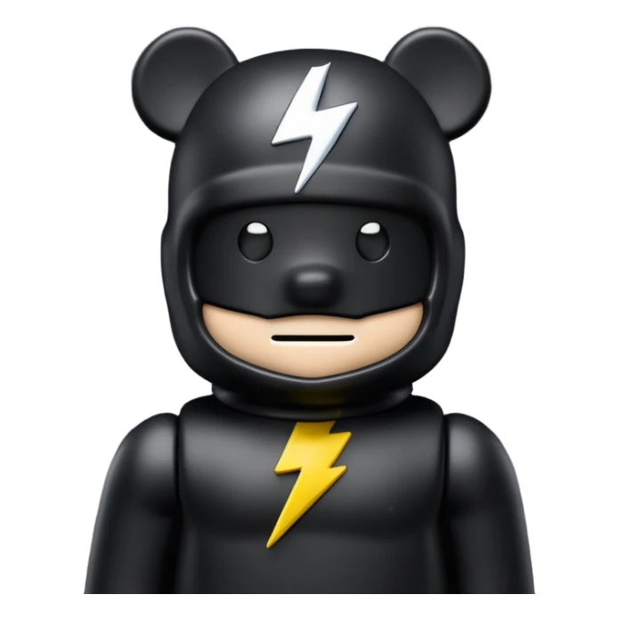 bearbrick toy wearing a black balaclava with a lightning bolt logo symbol on it sticker