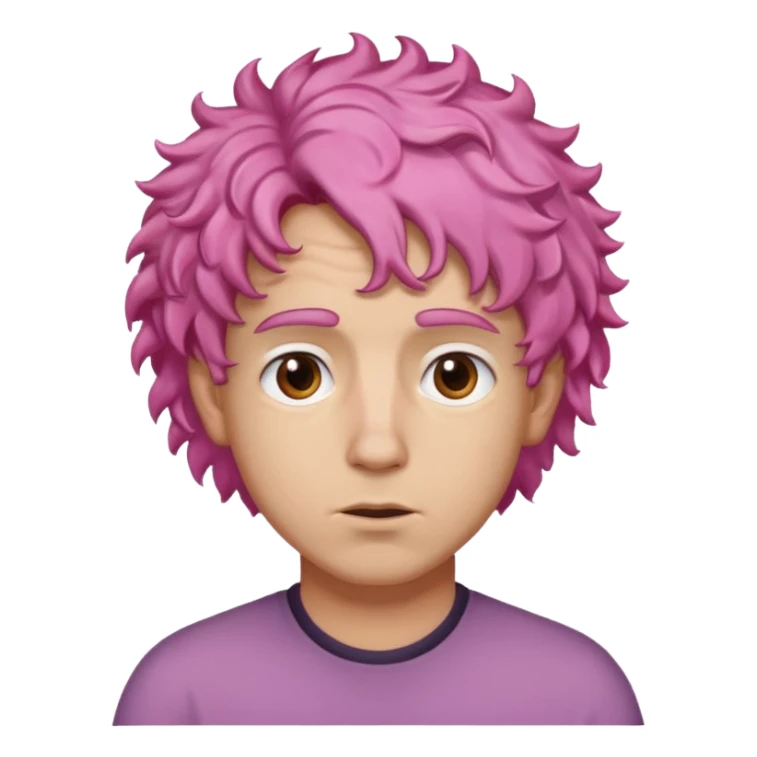 A light-skinned man with moderately curly pink hair, brown eyes and a slightly uneasy expression. sticker