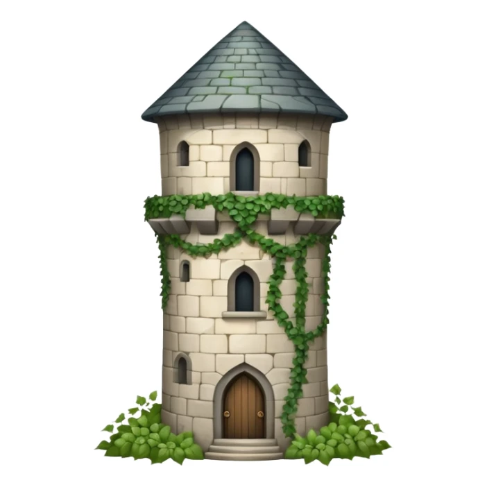A medieval tall round tower covered in ivy vines. sticker