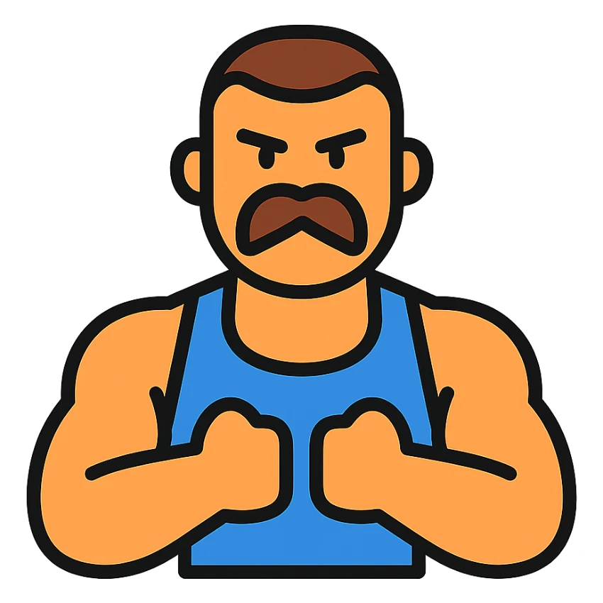icon vpn app, call warrior, muscular man, buzz cut and Handlebar moustache in the style of an icon sticker