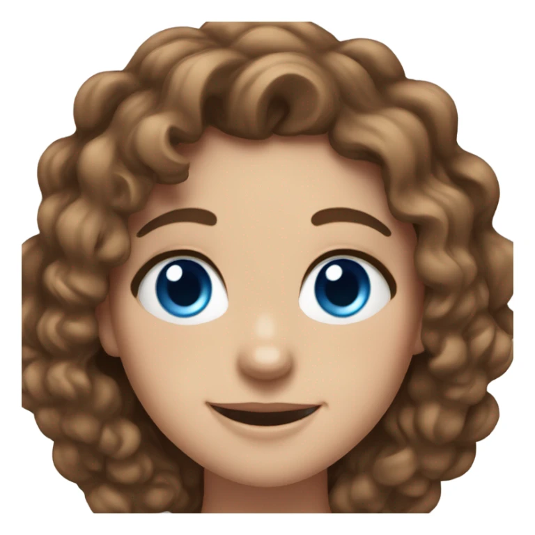 White girl, blue eyes, brown curly hair, big smil sticker