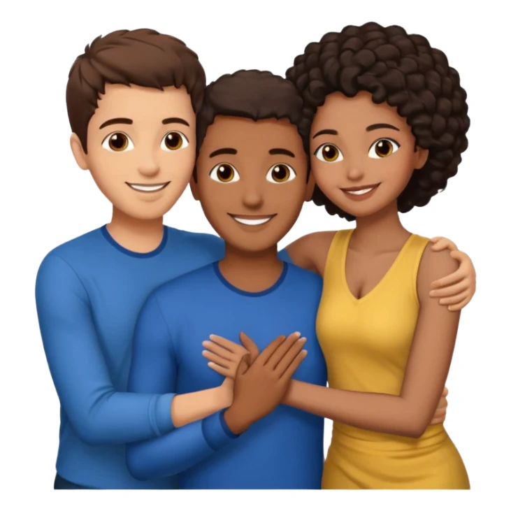  middle Eastern man with short brown hairwith two black african women both are African one is medium tone skin black and one is medium tone black with african hair styles. and they are all smiling and putting their arms around each other and kissing sexually  sticker