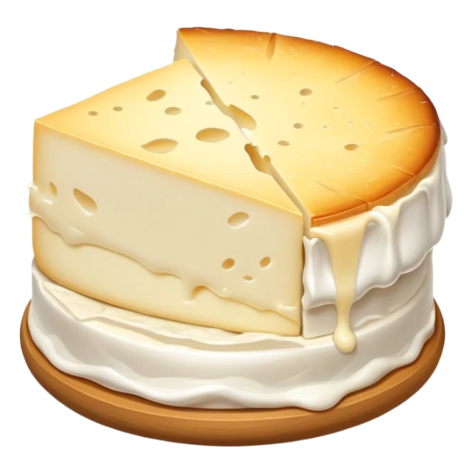 cinematic-realistic-brie-cheese-emoji,-featuring-a-creamy gooey center,-soft-ripened-cheese-with-a-delicate white rind-rendered-with-lifelike-detail-and-inviting,-natural-lightingwith a slide showing the gooey center sticker