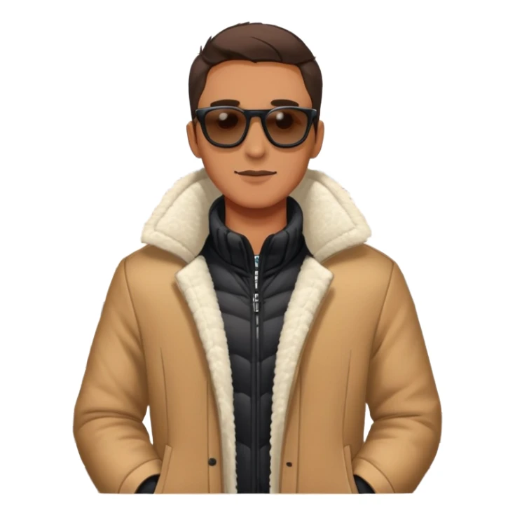 guy on balcony in winter with open jacket and sunglasses sticker