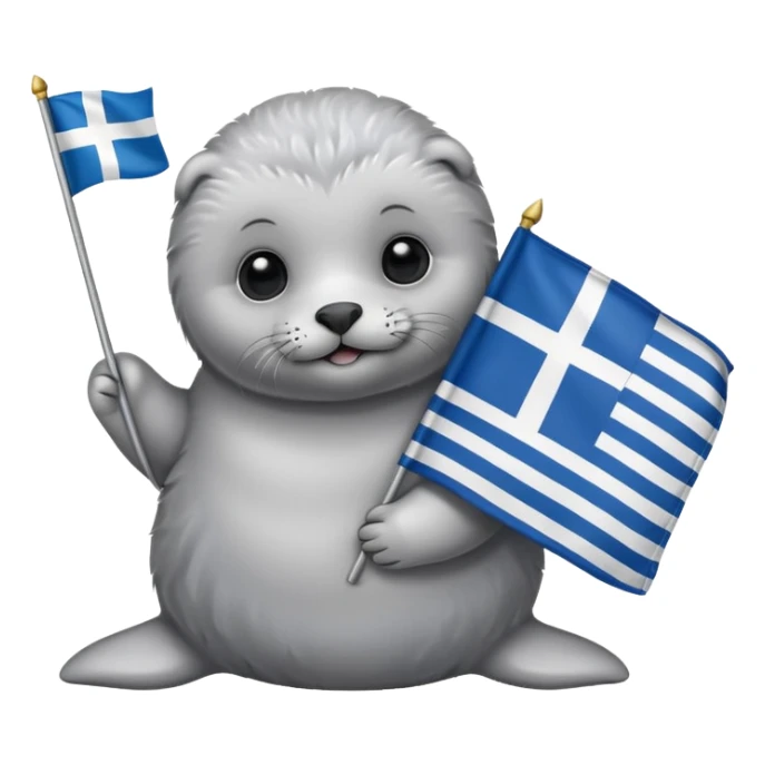Baby seal holding Greek flag sticker