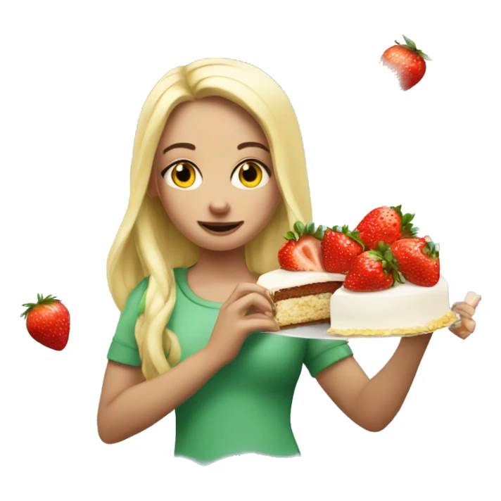 Super White girl eat slice cake and strawberry sticker