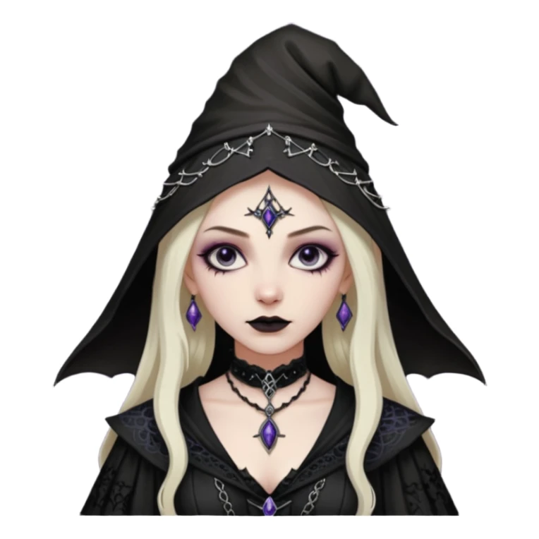 Lena Lovich as a gothic sorceress in huge dirty lace sticker