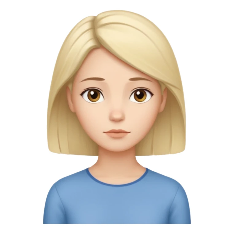 female human avatar, thoughtful expression, calm mood, sensitive personality,
neutral face, minimal style, simple hair, no accessories,
professional, clean, soft tone sticker