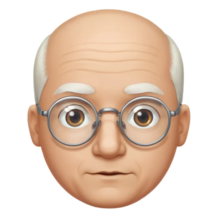 chauve cheveux blanc visage rond lunette gros sourcils sticker