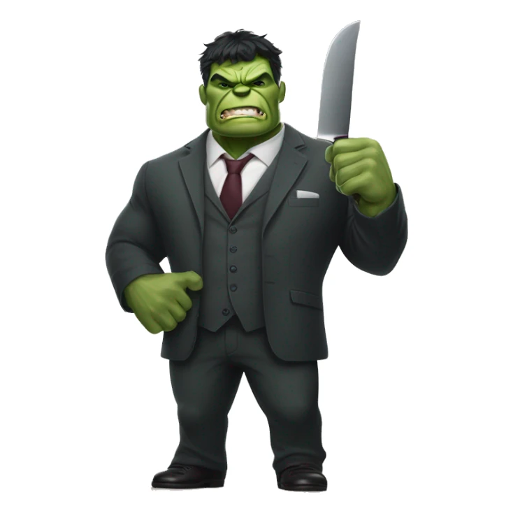 Hulk mascot wearing formal slacks and broad-bladed cleaver-like knife  sticker