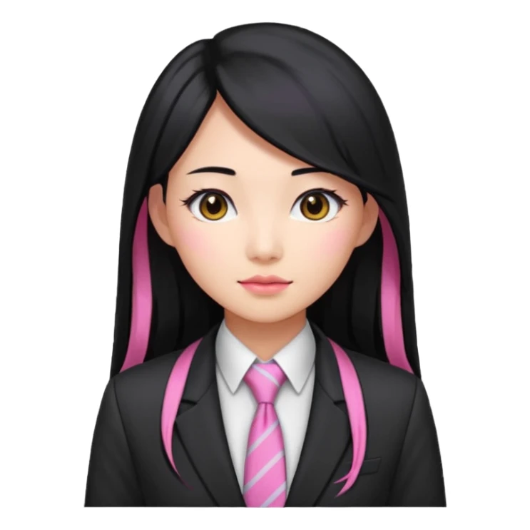 long black haired pink hair asian woman with tie and blazer sticker