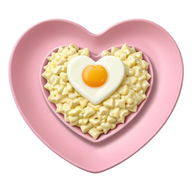 egg salad in a light pink heart shaped plate sticker