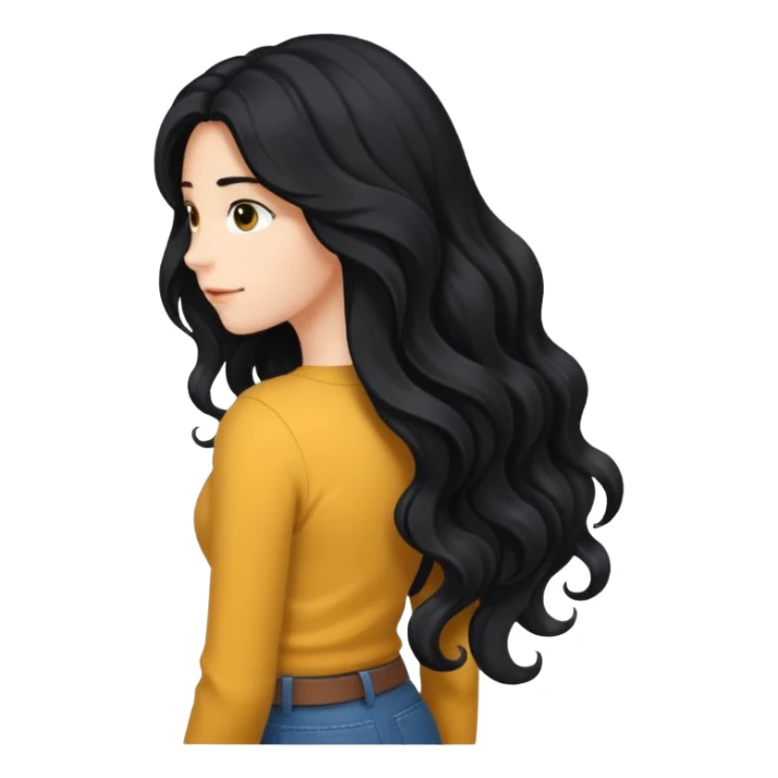 Long black wavy hair that goes all the way down to my lower back sticker