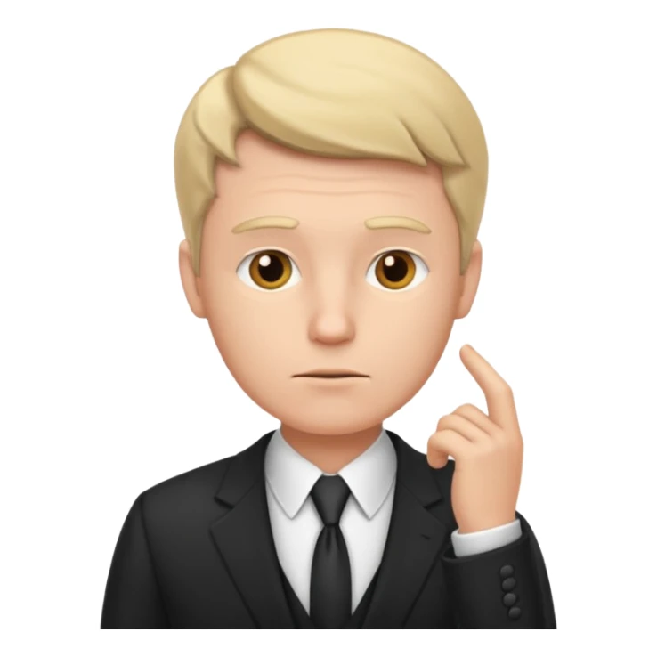 white man in formal suit in thought, showing something sticker