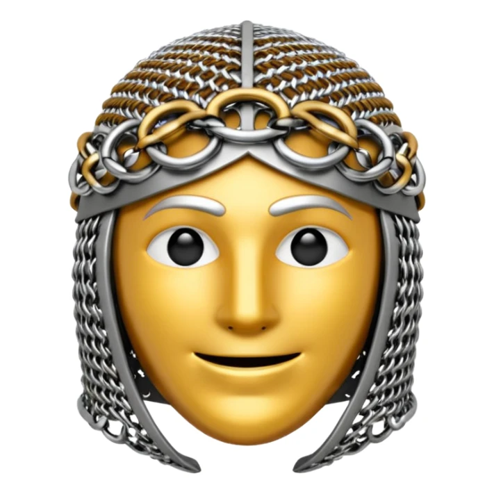 3D render of Medieval Coif, made of interlocking chainmail metal rings, wire mesh texture, visible holes and negative space, metallic silver and grey, high contrast shadows, Apple emoji style, isolated on white background --v 6.0. sticker