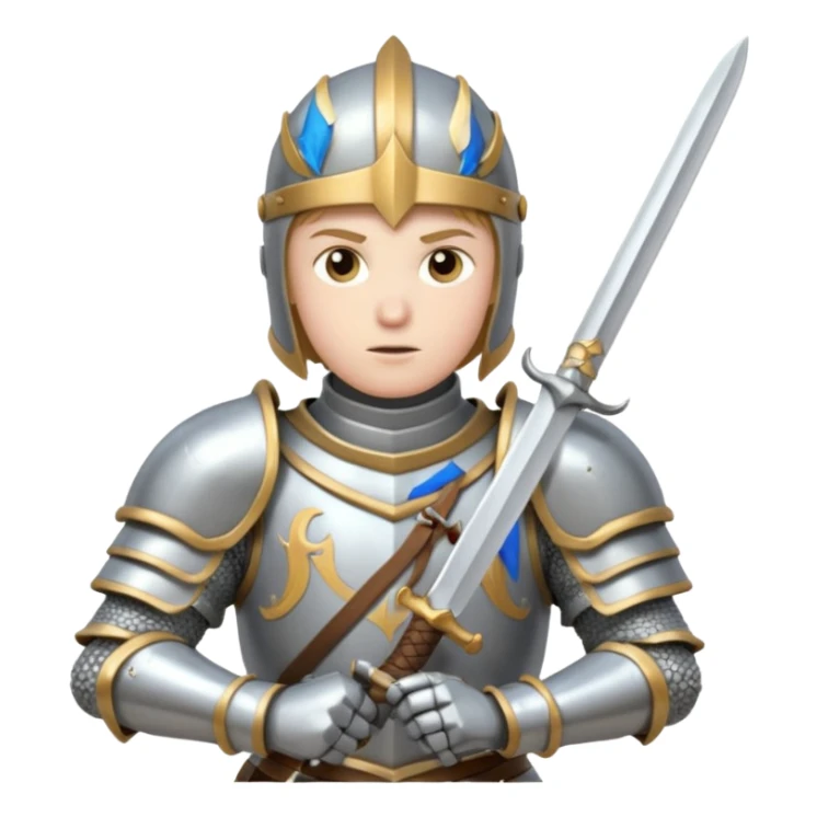 a knight in a fighting stance, wearing bright silver armor and holding a sword sticker