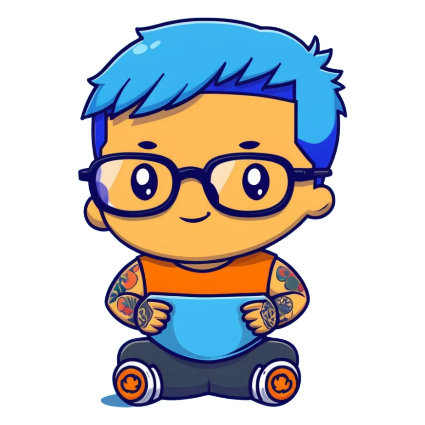 character with blue hair, glasses, and tattoos sticker