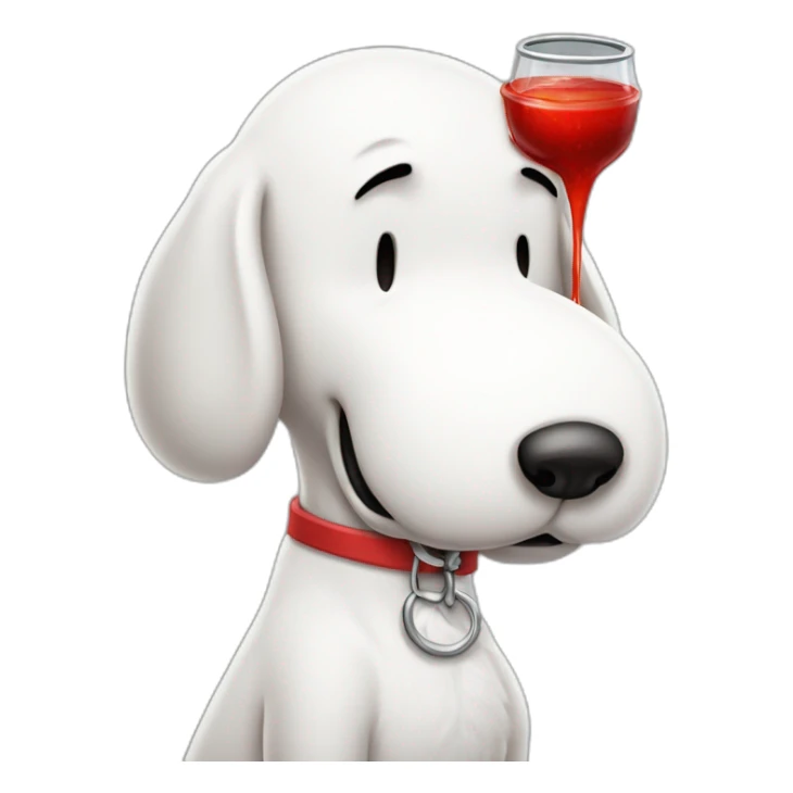 Snoopy with red juice on face dripping from mouth, angry sticker