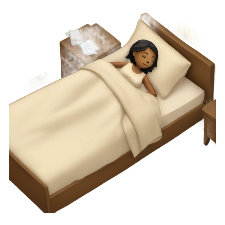 A girl sleeps in beige bed linen sticker